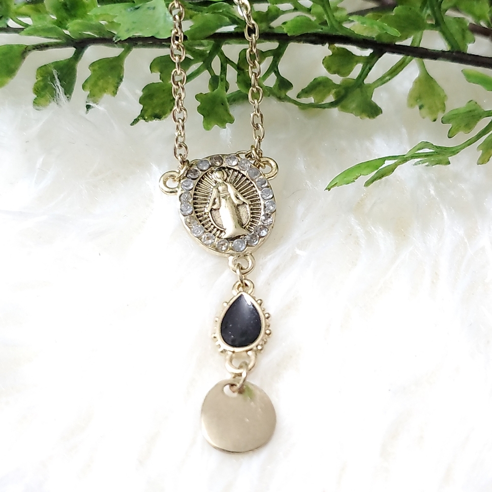 N177 Goldtone Religious Pendant Necklace